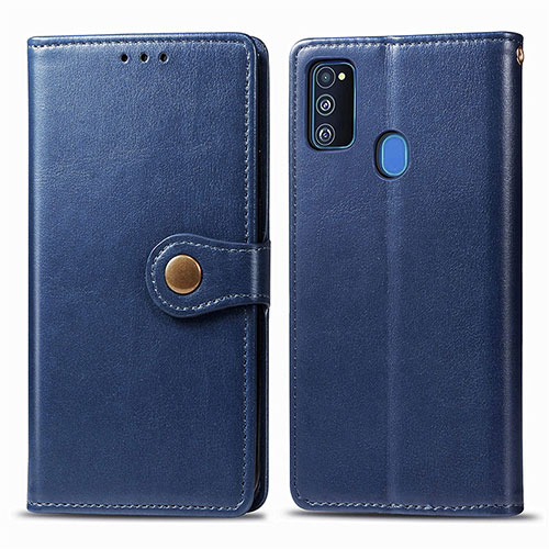Leather Case Stands Flip Cover Holder S05D for Samsung Galaxy M21 Blue