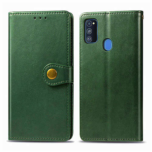 Leather Case Stands Flip Cover Holder S05D for Samsung Galaxy M21 Green