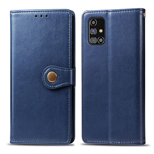 Leather Case Stands Flip Cover Holder S05D for Samsung Galaxy M31s Blue