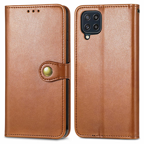 Leather Case Stands Flip Cover Holder S05D for Samsung Galaxy M32 4G Brown