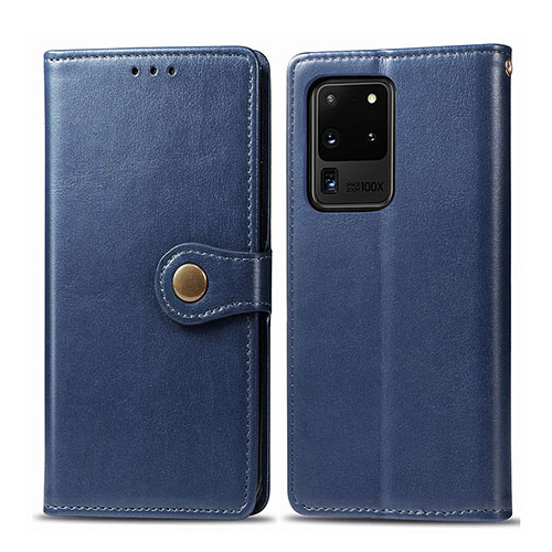 Leather Case Stands Flip Cover Holder S05D for Samsung Galaxy S20 Ultra 5G Blue