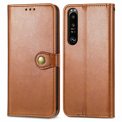 Leather Case Stands Flip Cover Holder S05D for Sony Xperia 1 III Brown