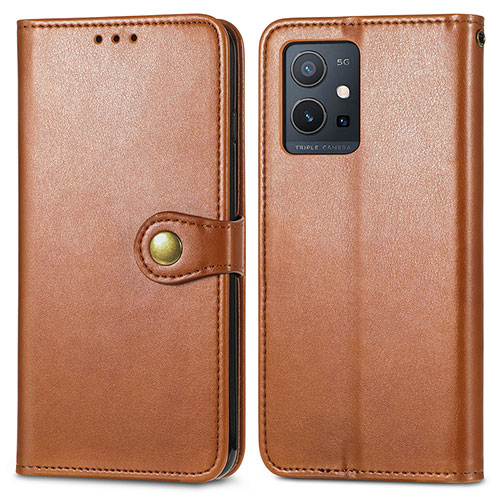 Leather Case Stands Flip Cover Holder S05D for Vivo iQOO Z6 5G Brown