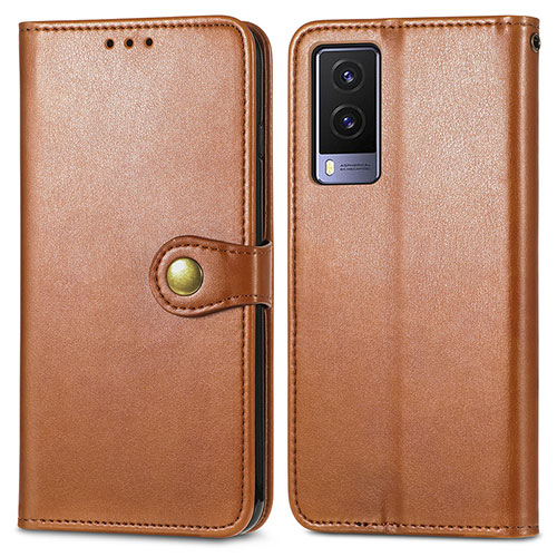 Leather Case Stands Flip Cover Holder S05D for Vivo V21e 5G Brown