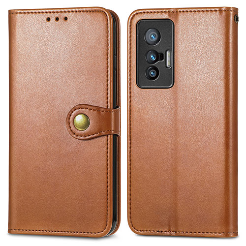Leather Case Stands Flip Cover Holder S05D for Vivo X70 5G Brown