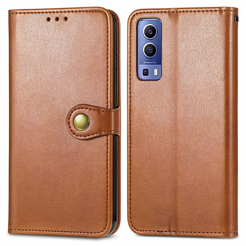 Leather Case Stands Flip Cover Holder S05D for Vivo Y52 5G Brown