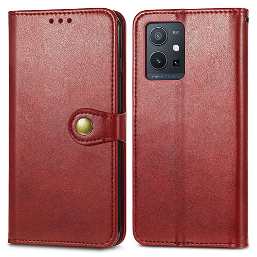 Leather Case Stands Flip Cover Holder S05D for Vivo Y55s 5G Red