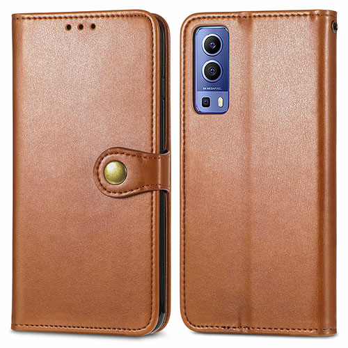 Leather Case Stands Flip Cover Holder S05D for Vivo Y75s 5G Brown