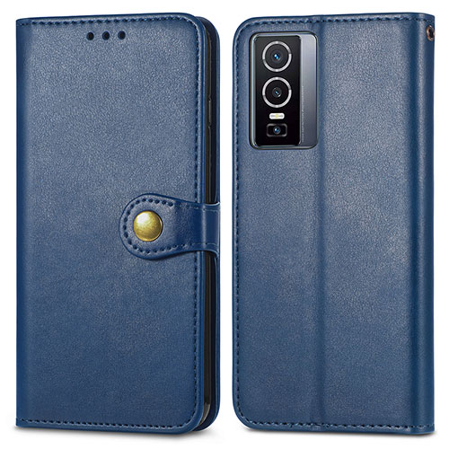 Leather Case Stands Flip Cover Holder S05D for Vivo Y76 5G Blue