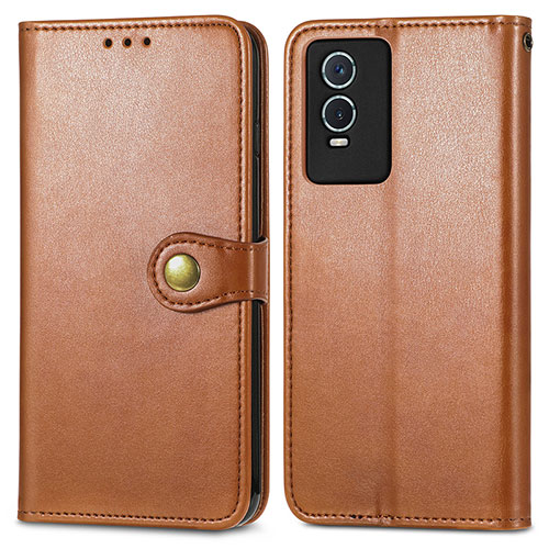 Leather Case Stands Flip Cover Holder S05D for Vivo Y76s 5G Brown