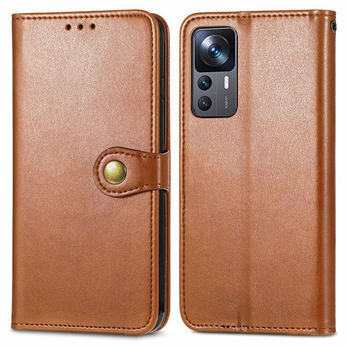 Leather Case Stands Flip Cover Holder S05D for Xiaomi Mi 12T 5G Brown