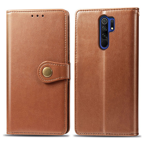 Leather Case Stands Flip Cover Holder S05D for Xiaomi Poco M2 Brown