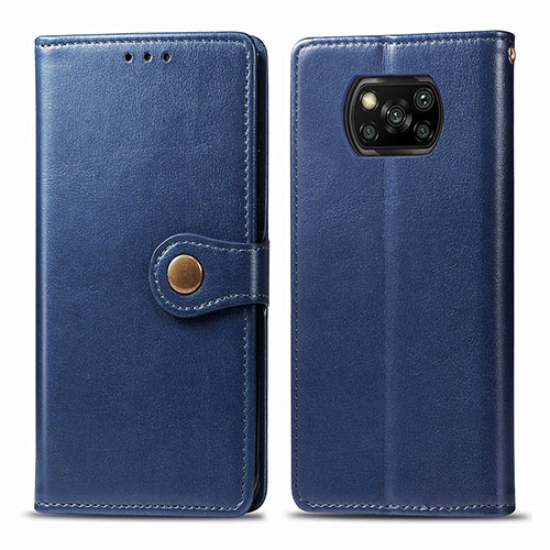 Leather Case Stands Flip Cover Holder S05D for Xiaomi Poco X3 Pro Blue