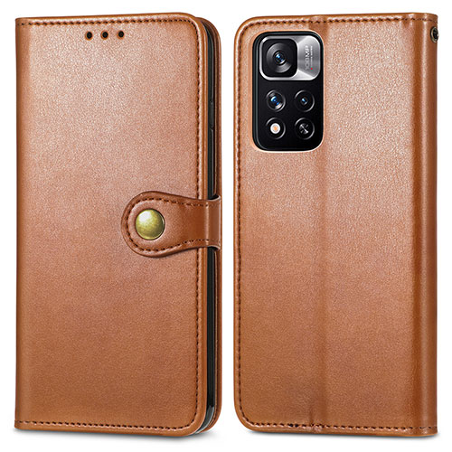 Leather Case Stands Flip Cover Holder S05D for Xiaomi Poco X4 NFC Brown