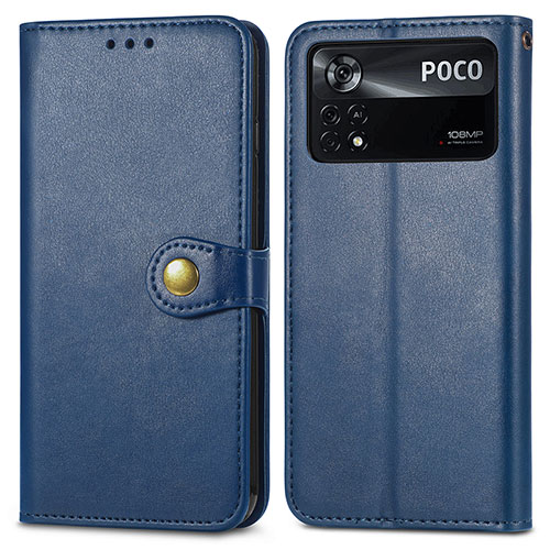 Leather Case Stands Flip Cover Holder S05D for Xiaomi Poco X4 Pro 5G Blue