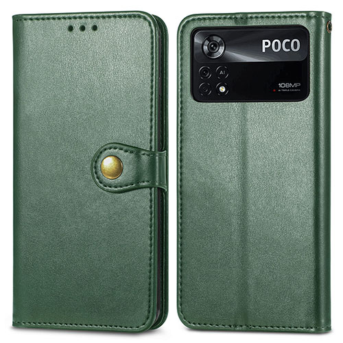 Leather Case Stands Flip Cover Holder S05D for Xiaomi Poco X4 Pro 5G Green