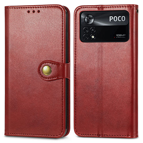 Leather Case Stands Flip Cover Holder S05D for Xiaomi Poco X4 Pro 5G Red