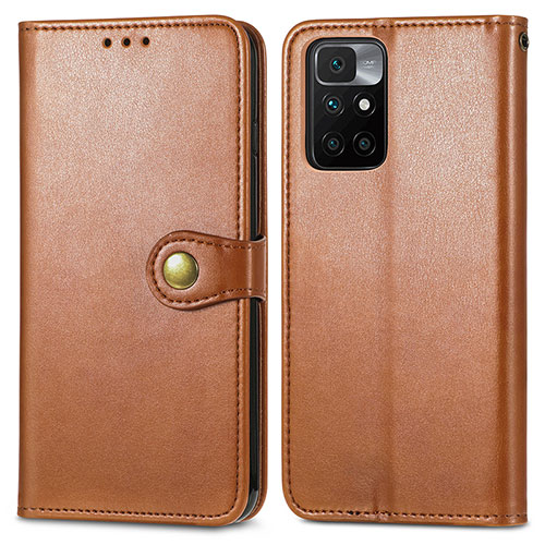 Leather Case Stands Flip Cover Holder S05D for Xiaomi Redmi 10 4G Brown