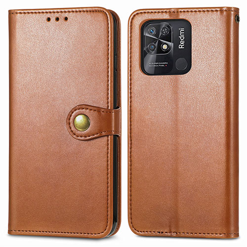 Leather Case Stands Flip Cover Holder S05D for Xiaomi Redmi 10 Power Brown