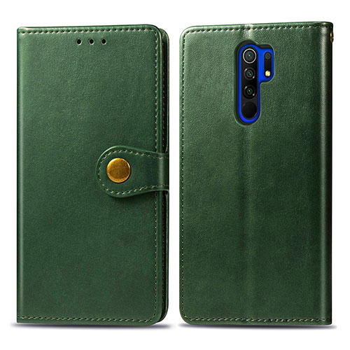 Leather Case Stands Flip Cover Holder S05D for Xiaomi Redmi 9 Prime India Green