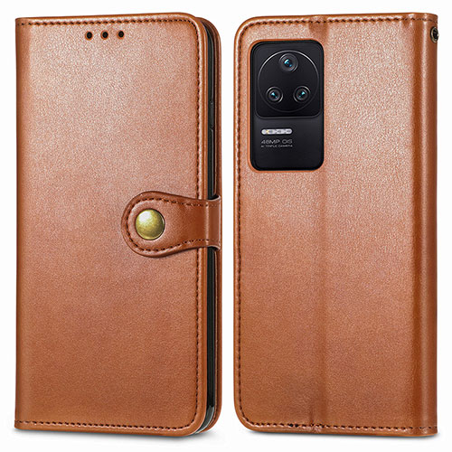 Leather Case Stands Flip Cover Holder S05D for Xiaomi Redmi K40S 5G Brown