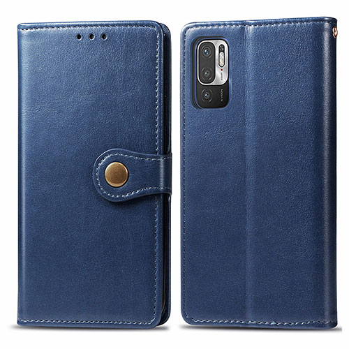 Leather Case Stands Flip Cover Holder S05D for Xiaomi Redmi Note 10 5G Blue