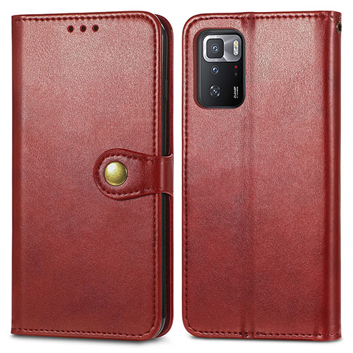 Leather Case Stands Flip Cover Holder S05D for Xiaomi Redmi Note 10 Pro 5G Red