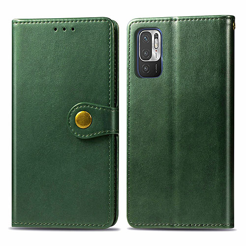 Leather Case Stands Flip Cover Holder S05D for Xiaomi Redmi Note 10T 5G Green