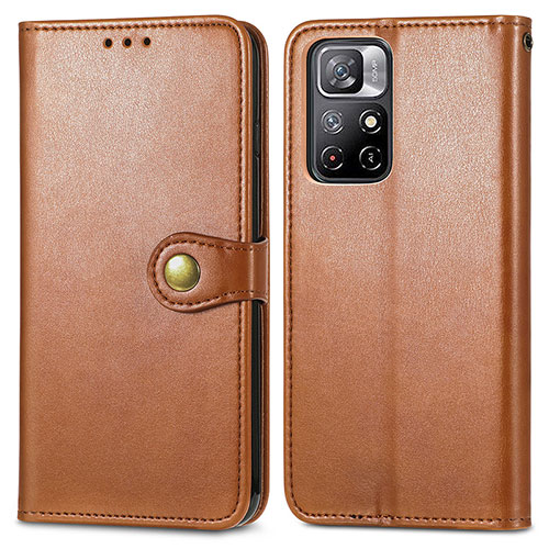 Leather Case Stands Flip Cover Holder S05D for Xiaomi Redmi Note 11 5G Brown