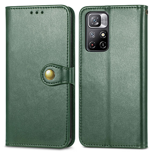 Leather Case Stands Flip Cover Holder S05D for Xiaomi Redmi Note 11 5G Green