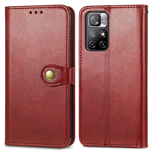 Leather Case Stands Flip Cover Holder S05D for Xiaomi Redmi Note 11 5G Red