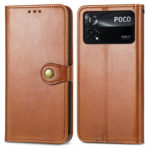 Leather Case Stands Flip Cover Holder S05D for Xiaomi Redmi Note 11E Pro 5G Brown