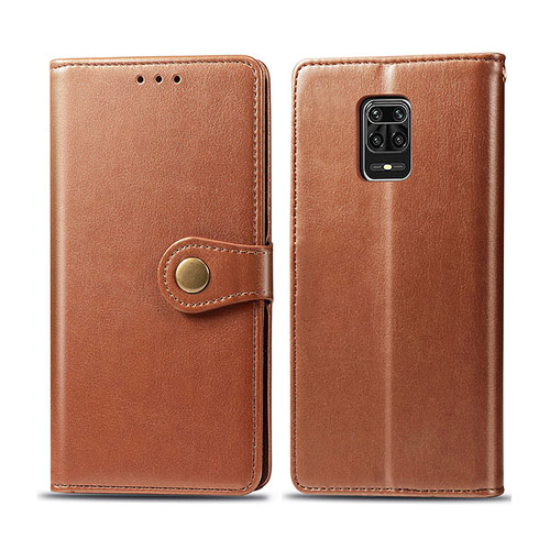 Leather Case Stands Flip Cover Holder S05D for Xiaomi Redmi Note 9S Brown