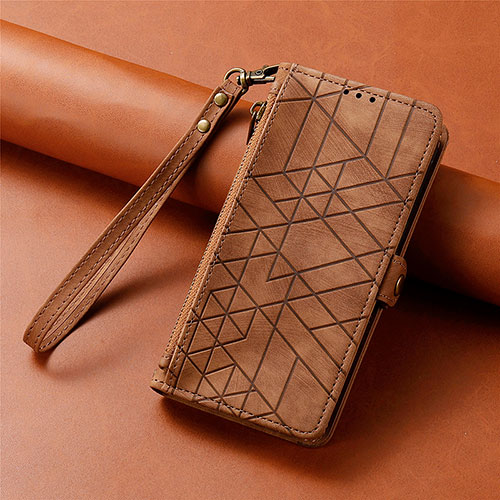 Leather Case Stands Flip Cover Holder S06D for Apple iPhone 16 Pro Brown