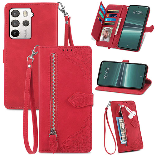 Leather Case Stands Flip Cover Holder S06D for HTC U23 5G Red