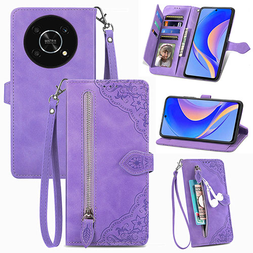 Leather Case Stands Flip Cover Holder S06D for Huawei Enjoy 50 Pro Purple