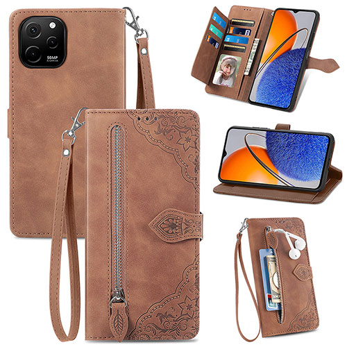 Leather Case Stands Flip Cover Holder S06D for Huawei Enjoy 50z Brown