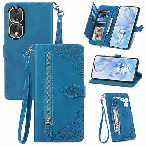 Leather Case Stands Flip Cover Holder S06D for Huawei Honor 80 Pro 5G Blue