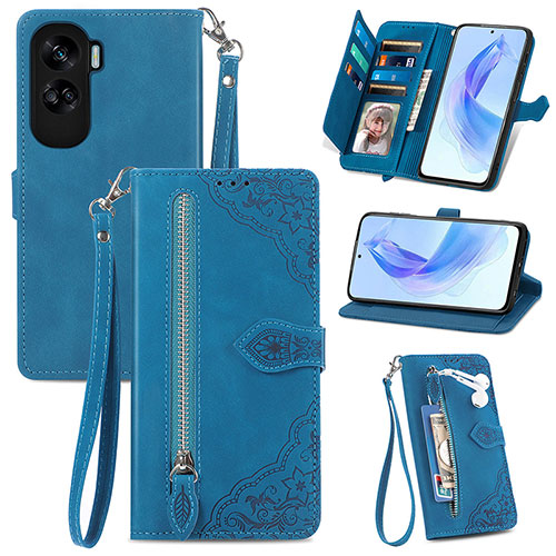 Leather Case Stands Flip Cover Holder S06D for Huawei Honor 90 Lite 5G Blue