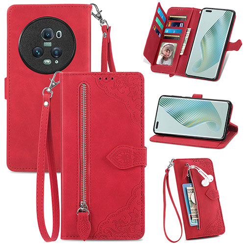 Leather Case Stands Flip Cover Holder S06D for Huawei Honor Magic5 Pro 5G Red