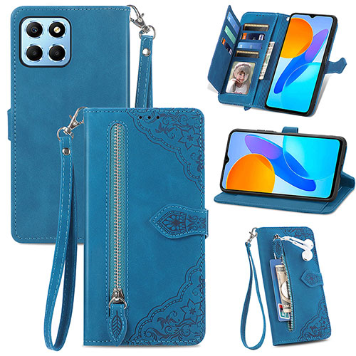 Leather Case Stands Flip Cover Holder S06D for Huawei Honor X6 5G Blue