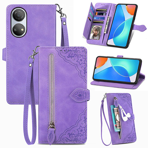 Leather Case Stands Flip Cover Holder S06D for Huawei Honor X7 Purple