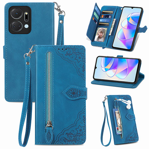 Leather Case Stands Flip Cover Holder S06D for Huawei Honor X7a Blue