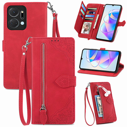 Leather Case Stands Flip Cover Holder S06D for Huawei Honor X7a Red