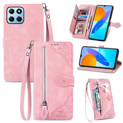 Leather Case Stands Flip Cover Holder S06D for Huawei Honor X8 5G Pink