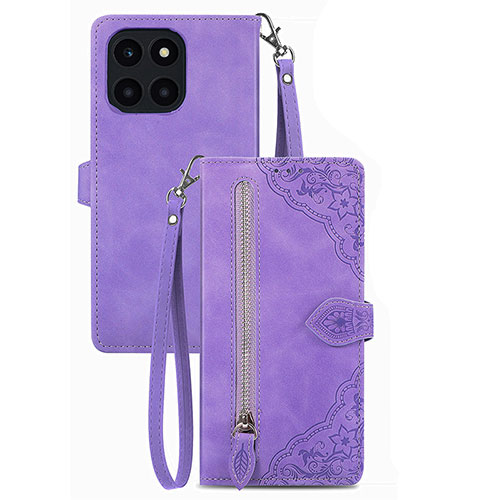 Leather Case Stands Flip Cover Holder S06D for Huawei Honor X8b Purple