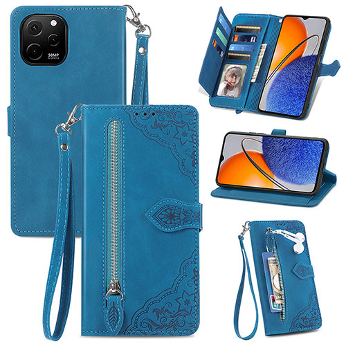 Leather Case Stands Flip Cover Holder S06D for Huawei Nova Y61 Blue