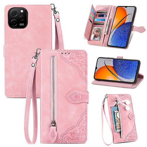 Leather Case Stands Flip Cover Holder S06D for Huawei Nova Y61 Pink