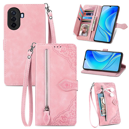 Leather Case Stands Flip Cover Holder S06D for Huawei Nova Y70 Pink