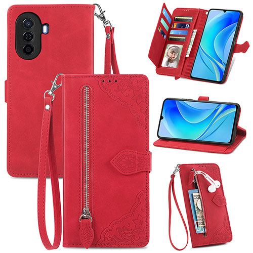 Leather Case Stands Flip Cover Holder S06D for Huawei Nova Y70 Red